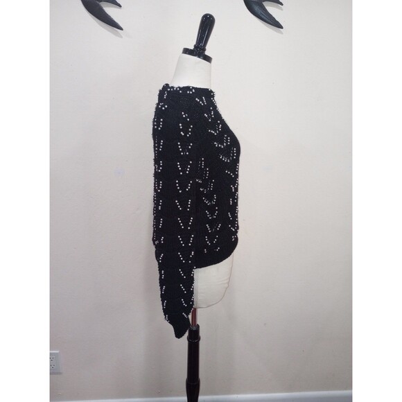 Vintage 1980s Nannell Hand Knit Black Sweater With Pearl Beading - L - Picture 2 of 8
